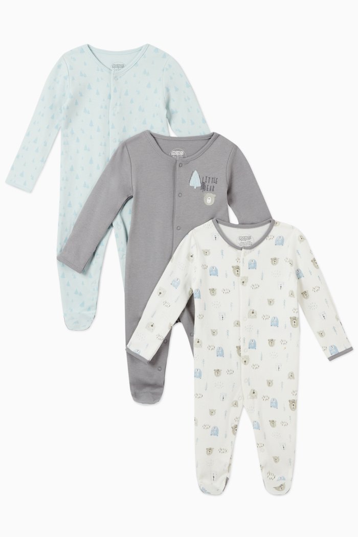 

Bear & Tree Cotton Sleepsuit, Set of 3, Multicolour