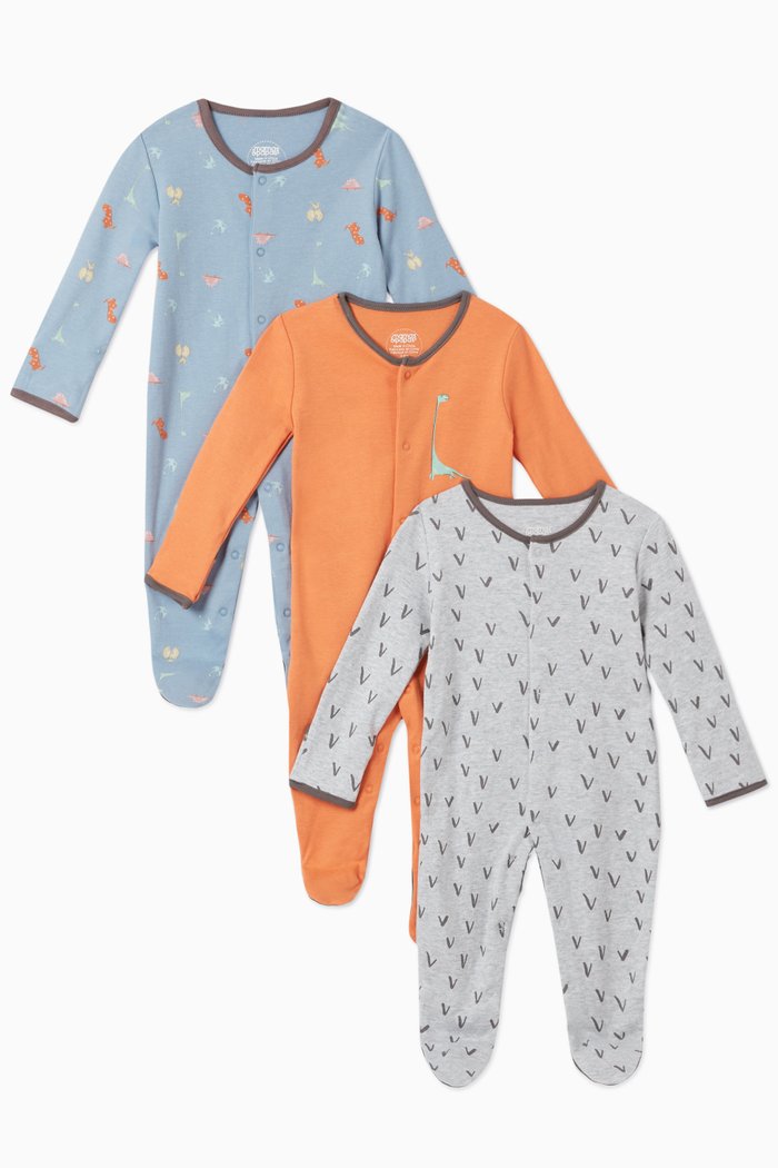 

Dino Cotton Sleepsuit, Set of 3, Multicolour