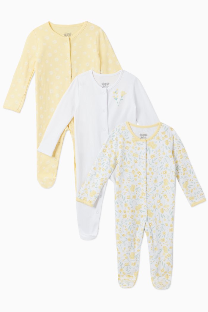 

Flower Cotton Sleepsuit, Set of 3, Multicolour