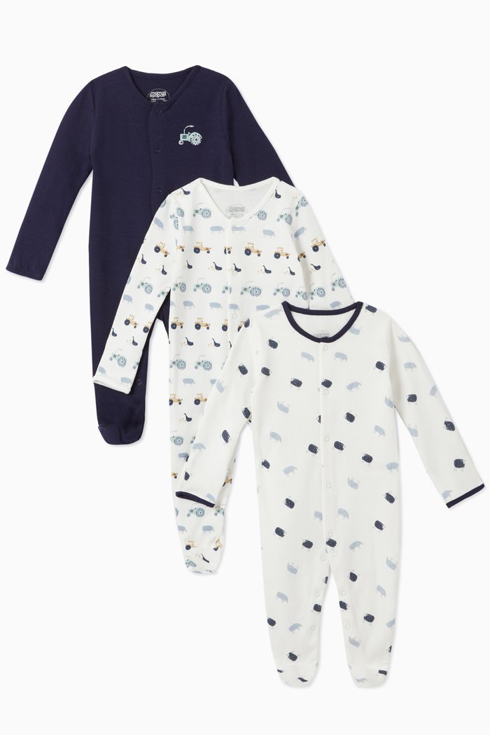 

Farm Cotton Sleepsuit, Set of 3, Multicolour