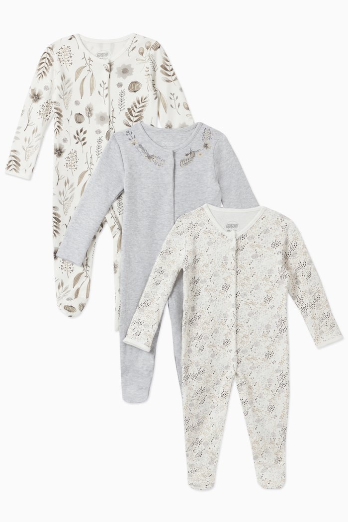 

Mono Flower Cotton Sleepsuit, Set of 3, Multicolour