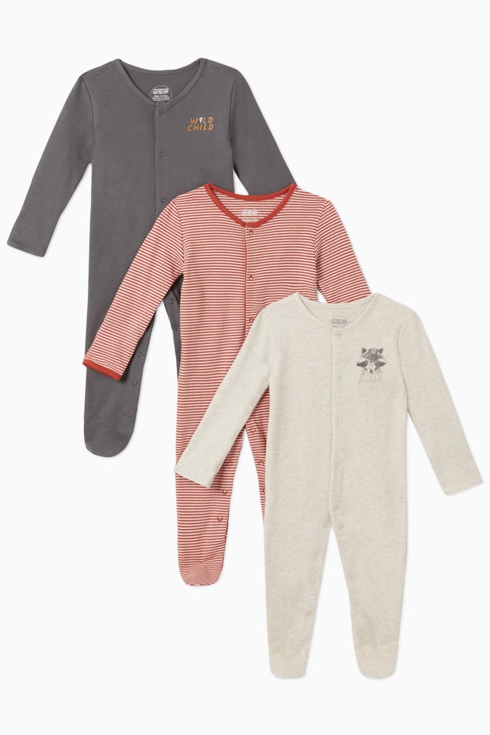 

Wild Cotton Sleepsuit, Set of 3, Multicolour
