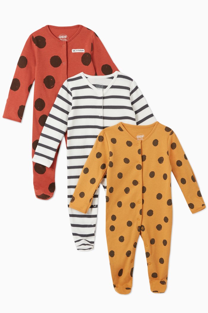 

Large Spot Cotton Sleepsuit, Set of 3, Multicolour