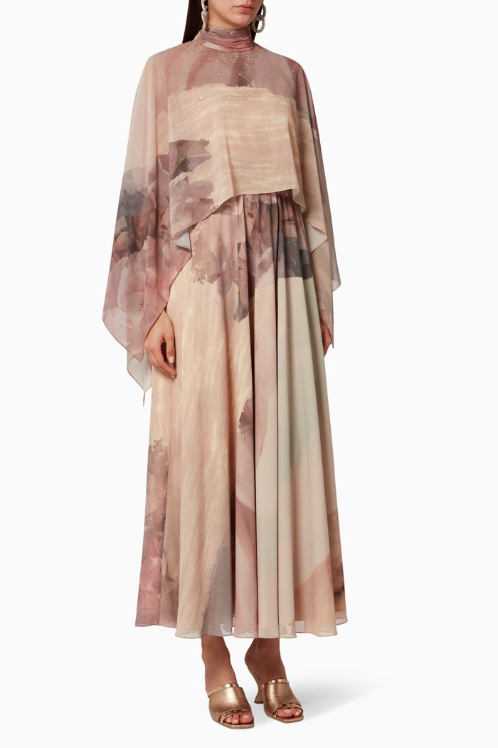 

Cape Style Printed Dress, Pink