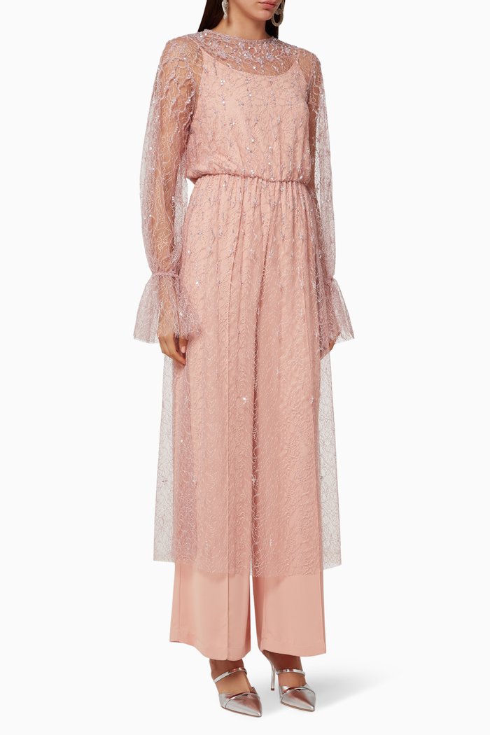 Embroidered Tulle Jumpsuit, Pink