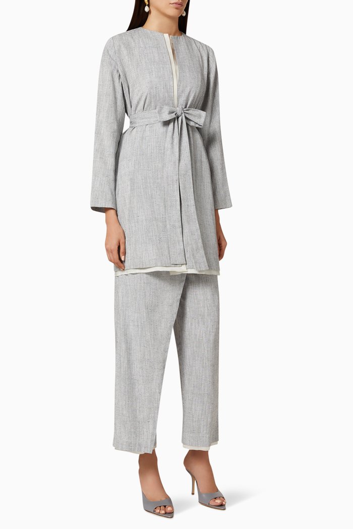 

Buttoned Linen Jacket & Pants Set, Grey
