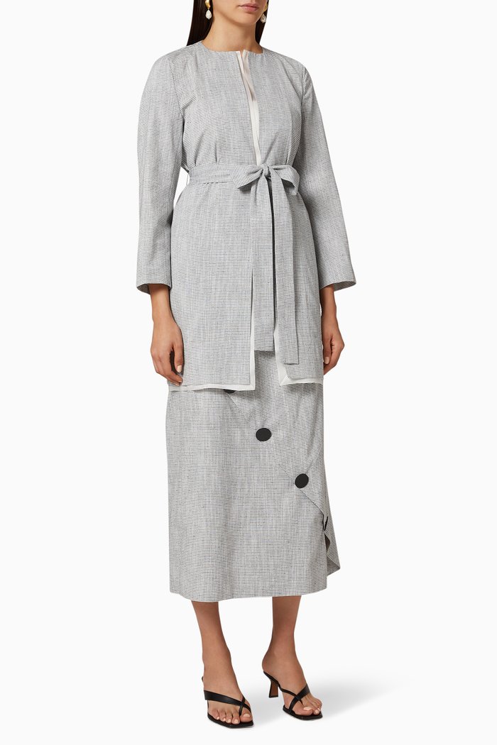

Buttoned Linen Jacket & Skirt Set, Grey