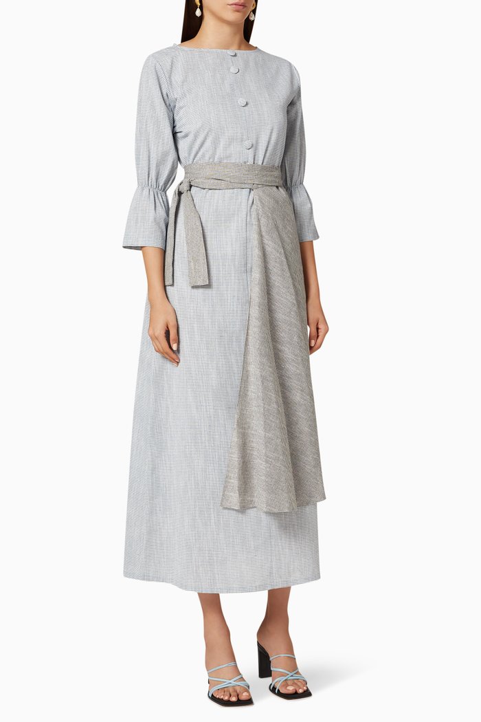 

Buttoned Striped Dress, Grey