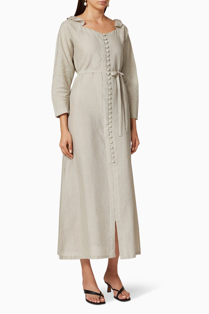 

Striped Frill Dress, Neutral