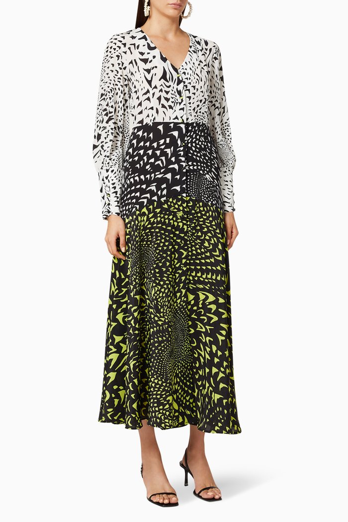 

Midaxi Printed Silk Dress, Green