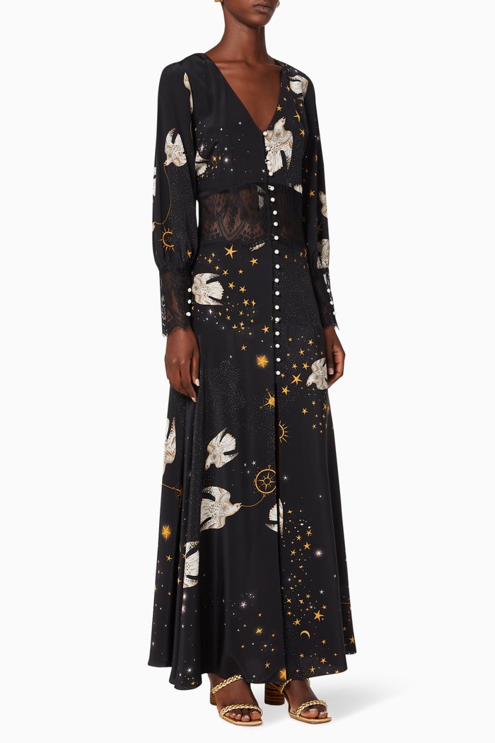 

Midaxi Lace Panel Silk Dress, Black