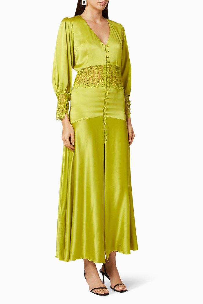 

Midaxi Lace Panel Silk Dress, Green