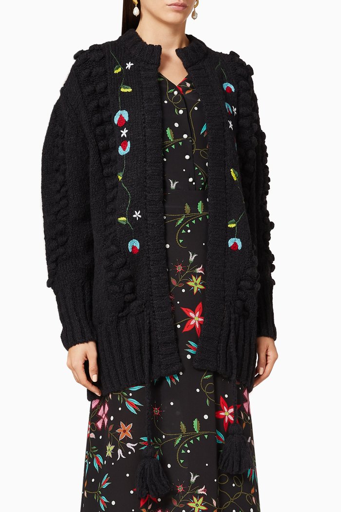 

Gloria Embroidered Short Cardigan, Black