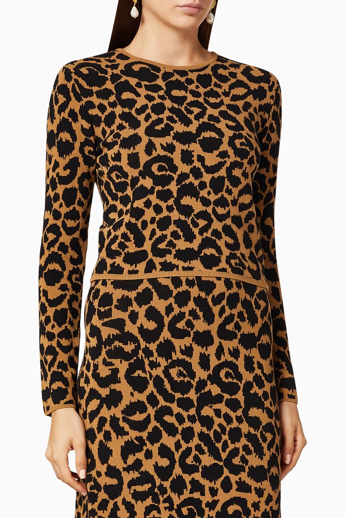 

Ikat Jacquard Cropped Sweater, Brown