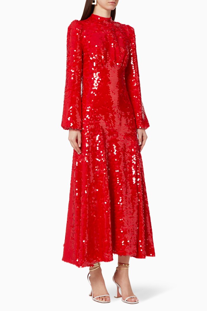 

Clara Sequinned Midi Dress, Red