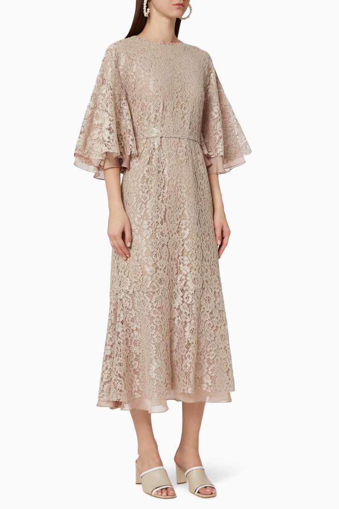 Lace Belted Dress, Neutral