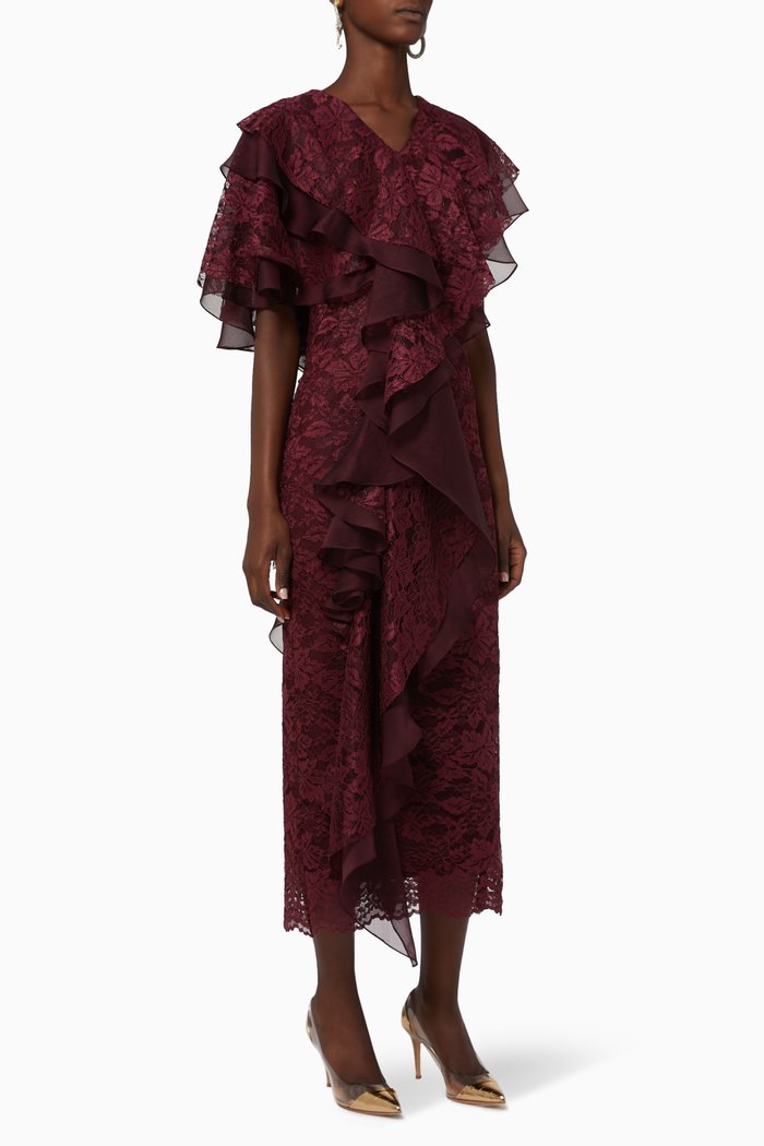 

Lace Ruffle Dress, Burgundy