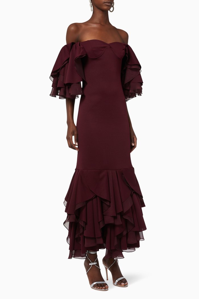 Lace Ruffle Dress, Burgundy