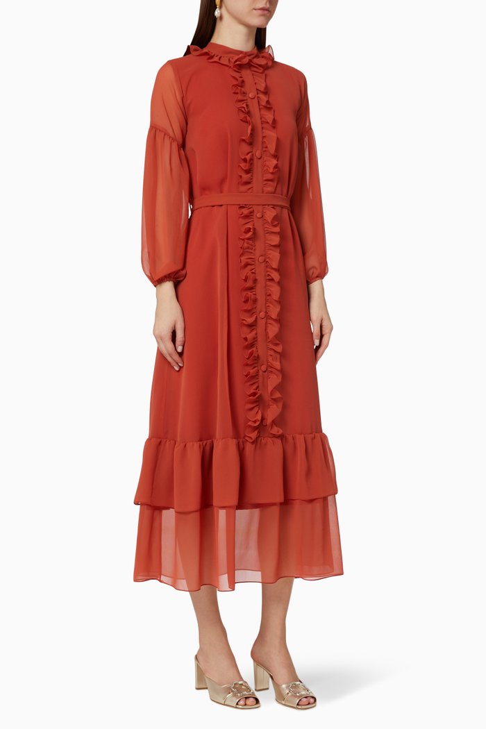 

Chiffon Frill Dress, Orange