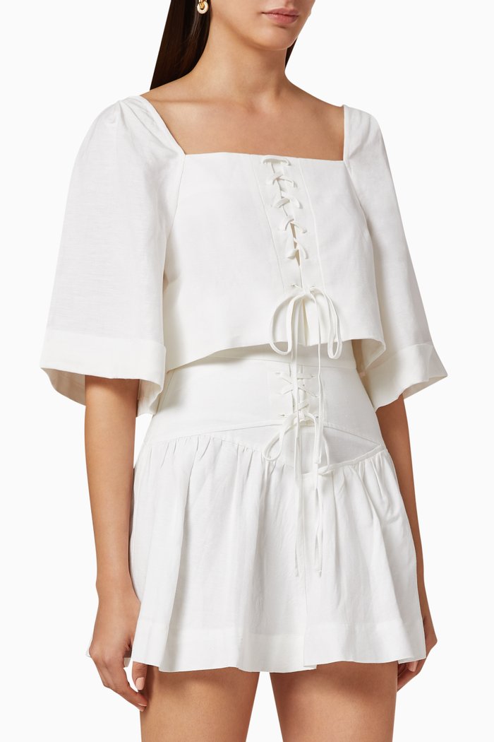 

Blanca Linen Lace-Up Top, Neutral