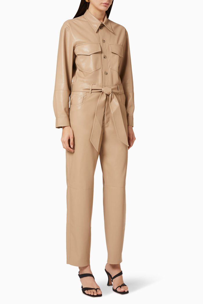 Ashton Vegan Leather Jumpsuit, Neutral