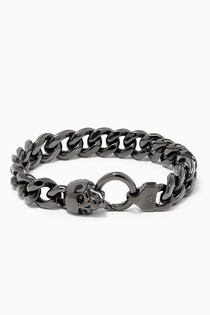 

Atticus Skull Curb Chain Bracelet in Gunmetal, Grey