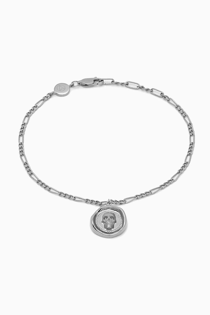 

Atticus Skull Seal Charm Chain Bracelet in Silver