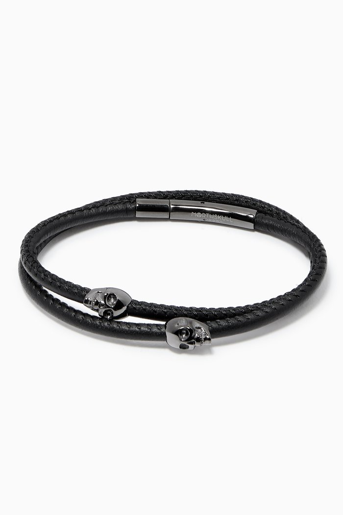 

Micro Atticus Skull Double Wrap Bracelet in Gunmetal, Grey