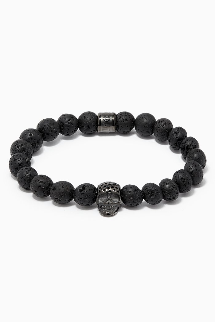 Perforated Skull Charm Bracelet in Lavastone, Black