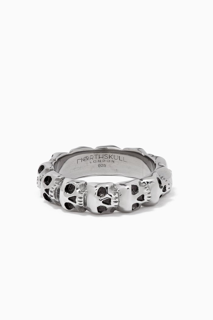 

Medius Skull Band Ring in Gunmetal Silver, Grey