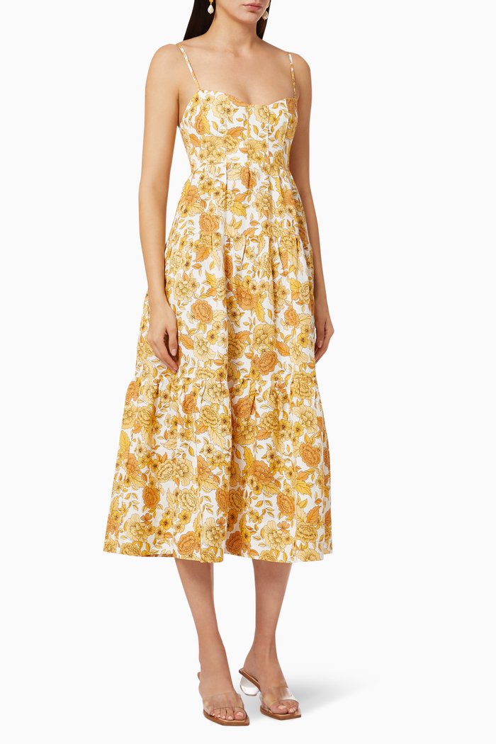 

Margarita Linen Tiered Midi Dress, Neutral