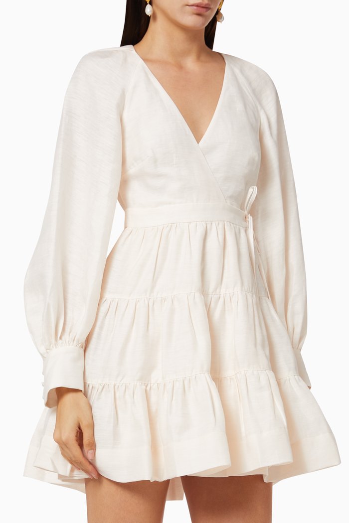 

Elsa Linen Wrap Mini Dress, Neutral