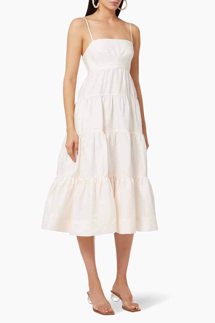 

Elsa Linen Tiered Midi Dress, Neutral