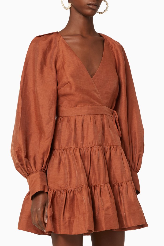 

Elsa Wrap Mini Dress, Brown