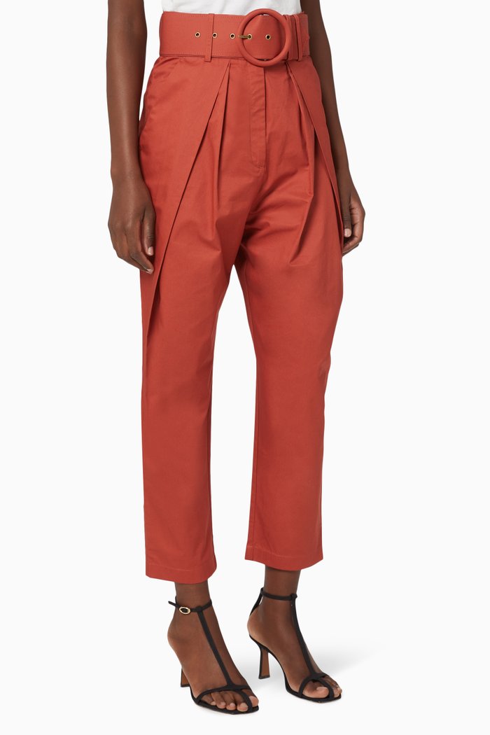 Amaia Cotton High Waisted Pants, Red