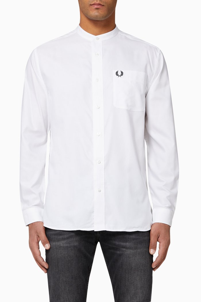 Grandad Collar Cotton Shirt, White