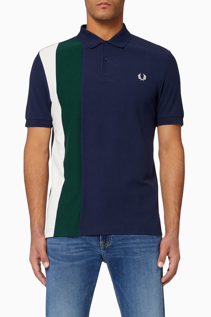 

Side Panel Striped Cotton Polo Shirt, Blue
