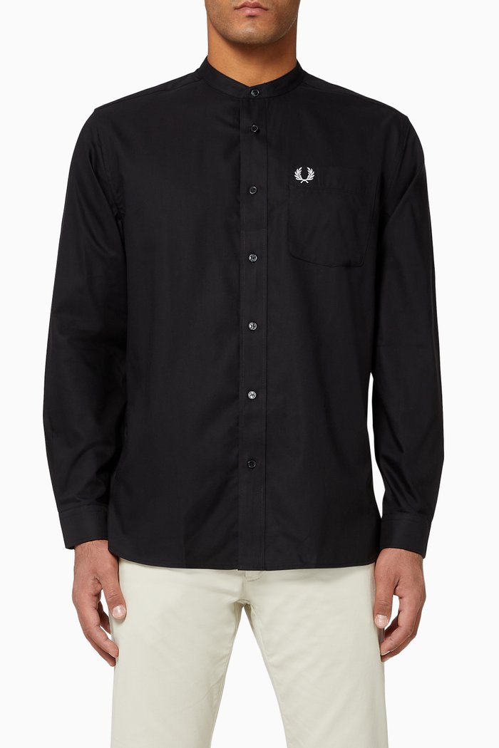 

Grandad Collar Cotton Shirt, Black