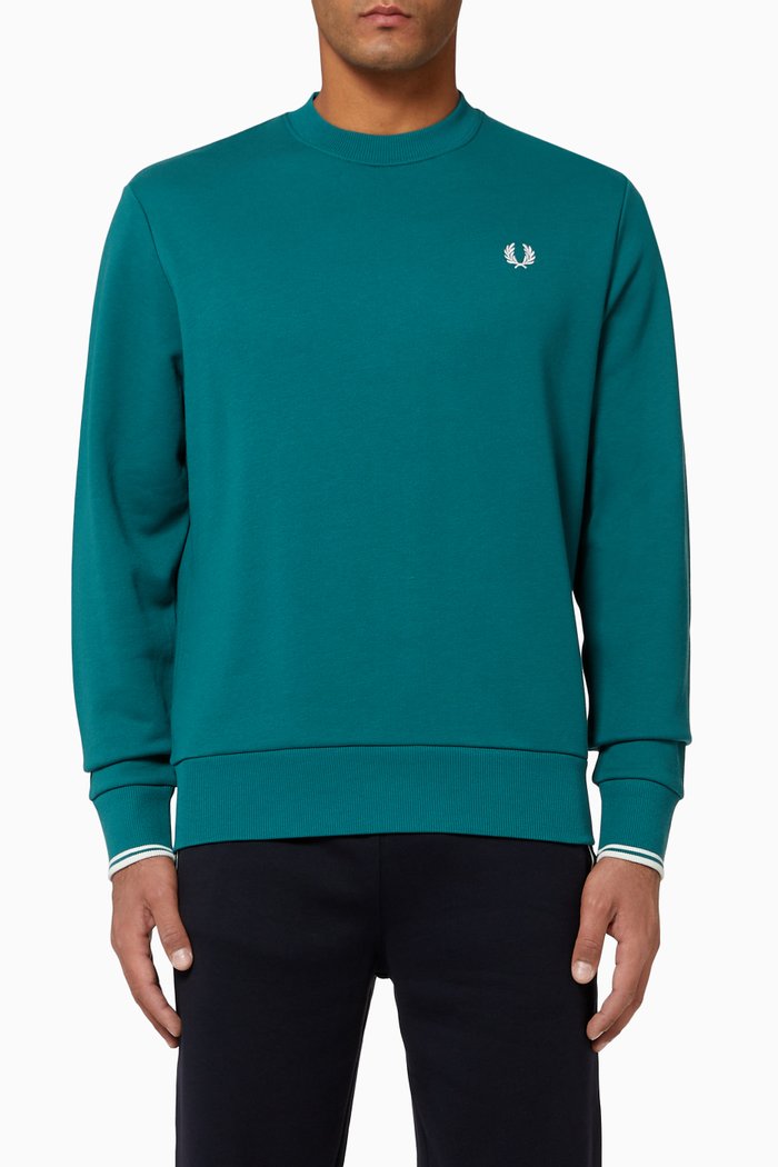 

Cotton Blend Crewneck Sweatshirt, Blue