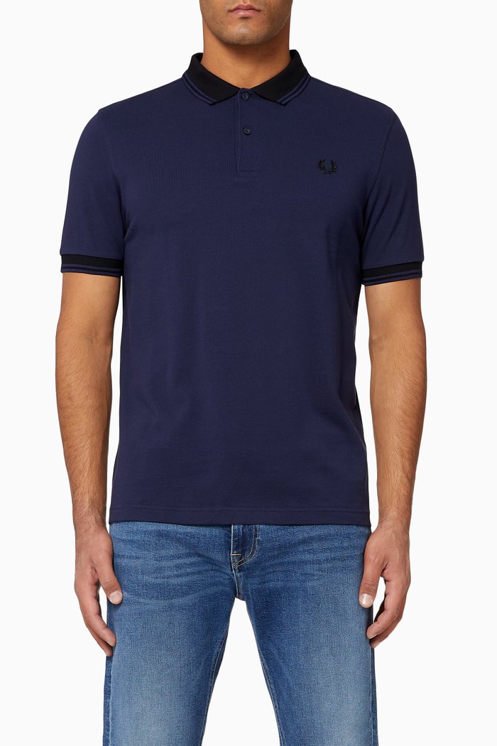 

Contrast Rib Cotton Polo Shirt, Blue