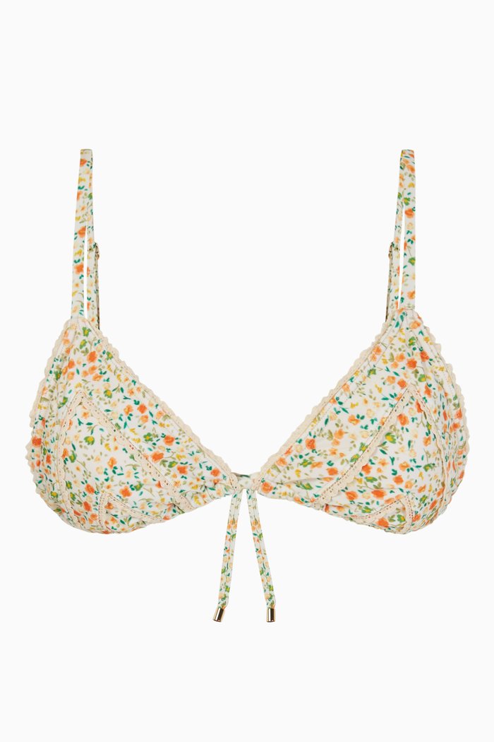 

Floral String Tri Bikini Top, White