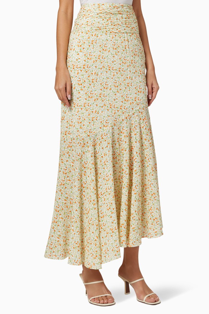 

Ruched Linen Maxi Skirt, White