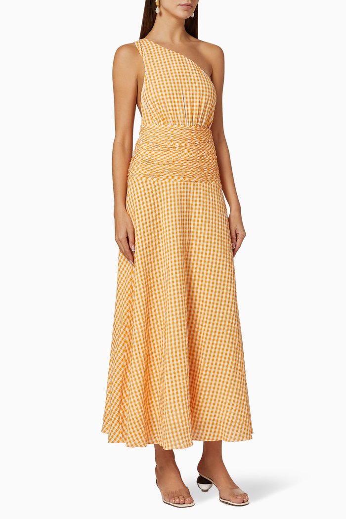 

One Shoulder Linen Midi Dress, Orange