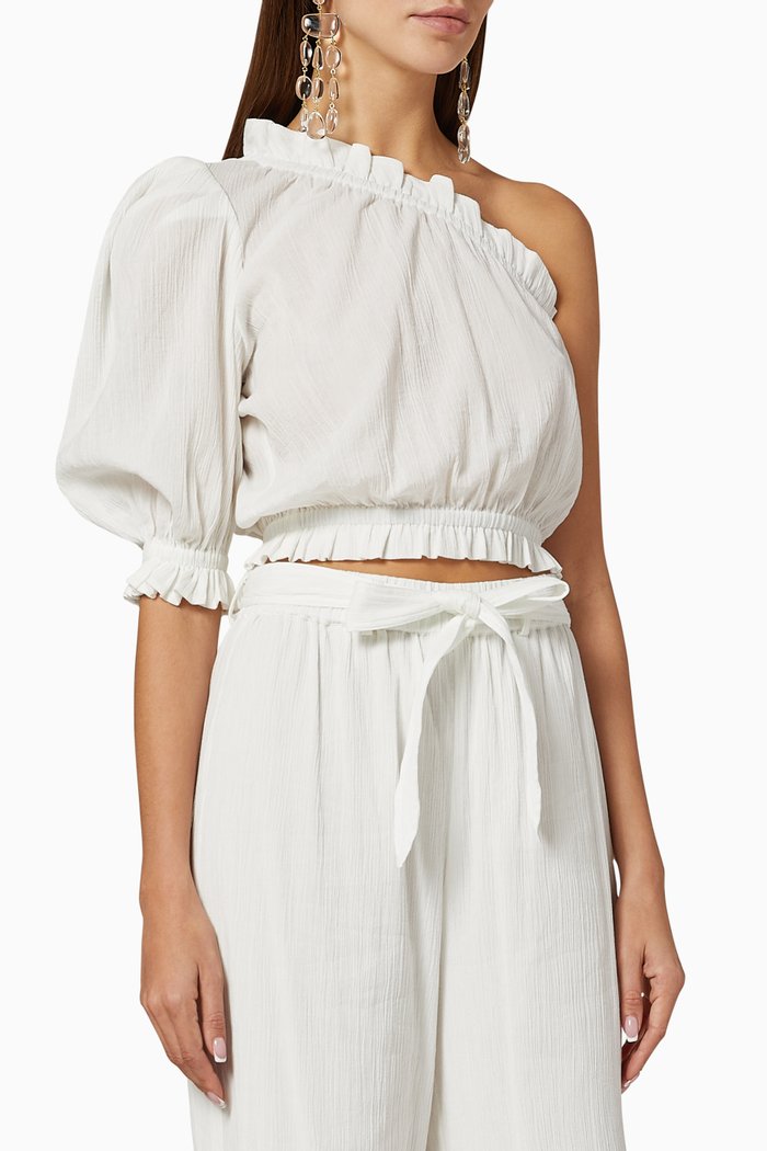 

One Shoulder Cotton Cropped Top, White