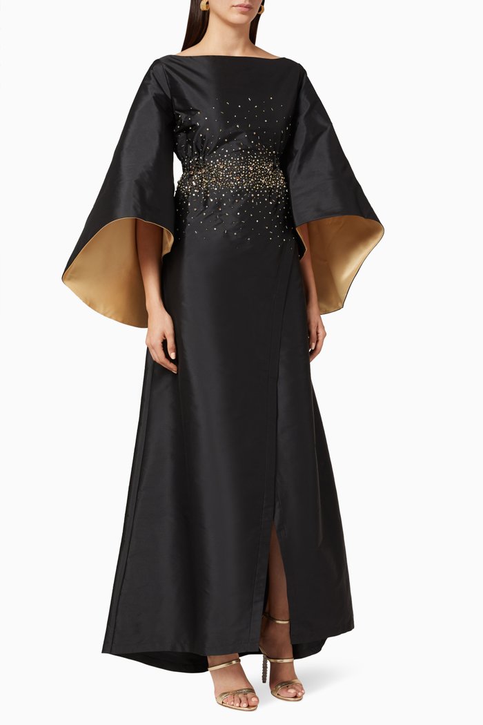 

Zinnia Beaded Satin Dress, Black