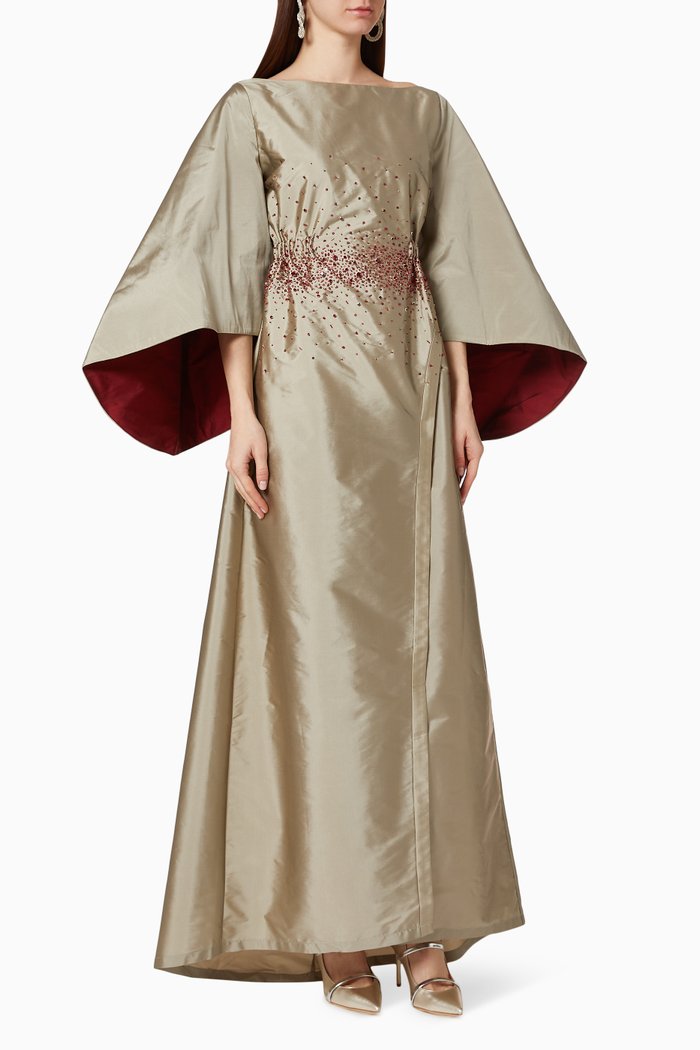 

Zinnia Beaded Satin Dress, Gold