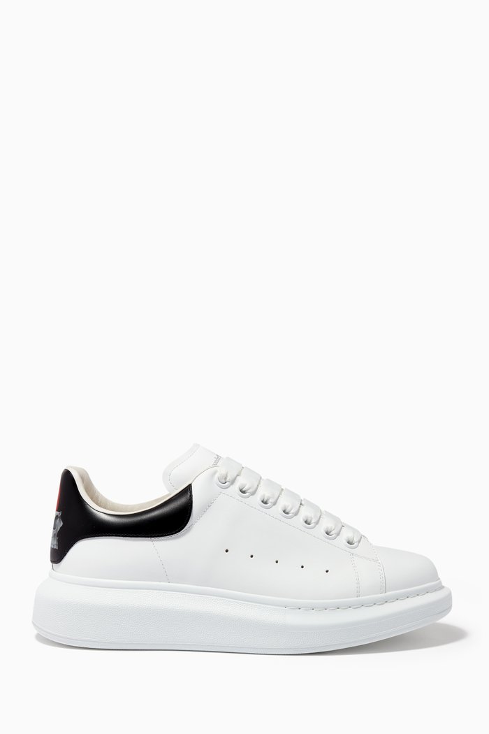 Oversized Sneakers with Heart Skull Motif in Leather, White