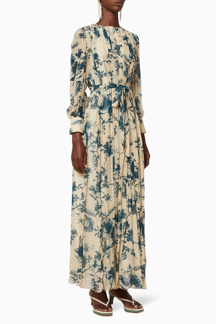 Printed Chiffon Dress, Blue