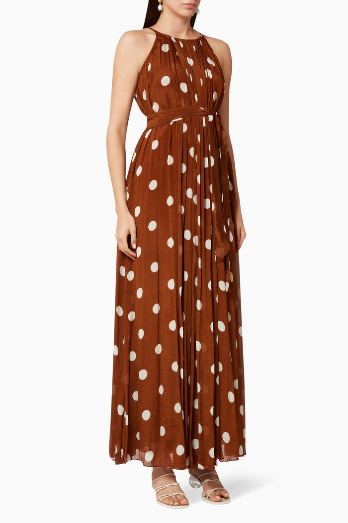 

Polka Dot Chiffon Dress, Brown