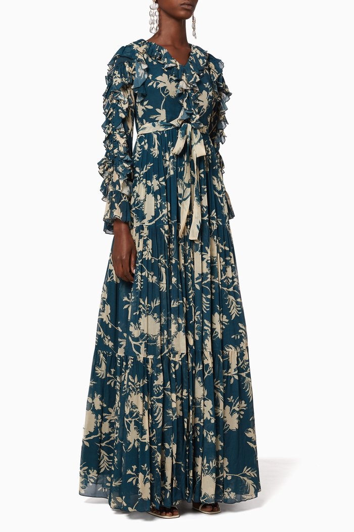 

Floral Chiffon Dress, Blue
